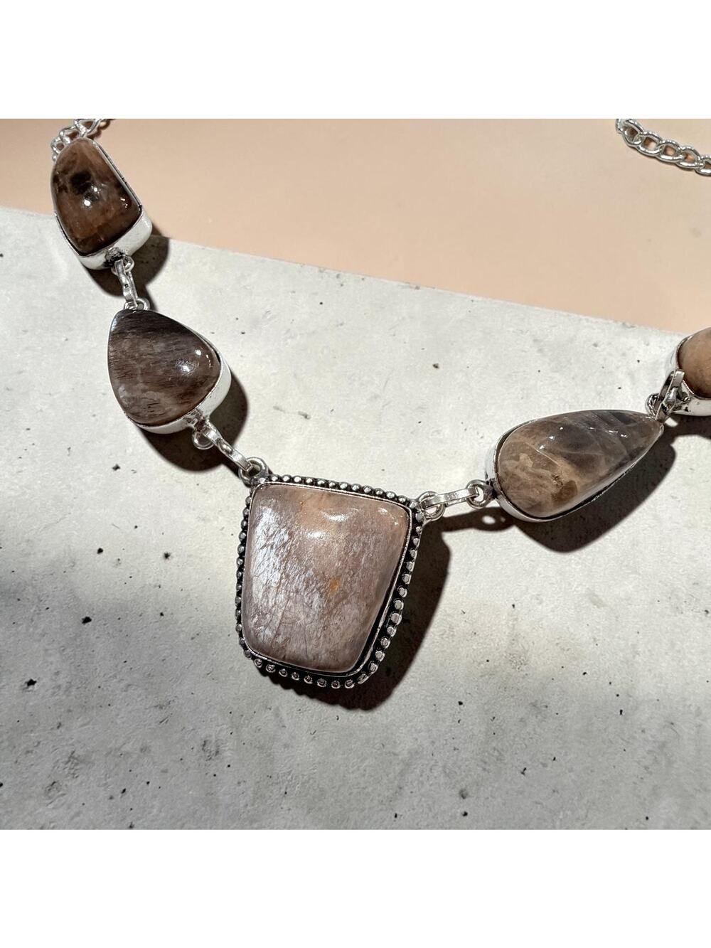 Chocolate Moonstone 925 Silver Plated Necklace